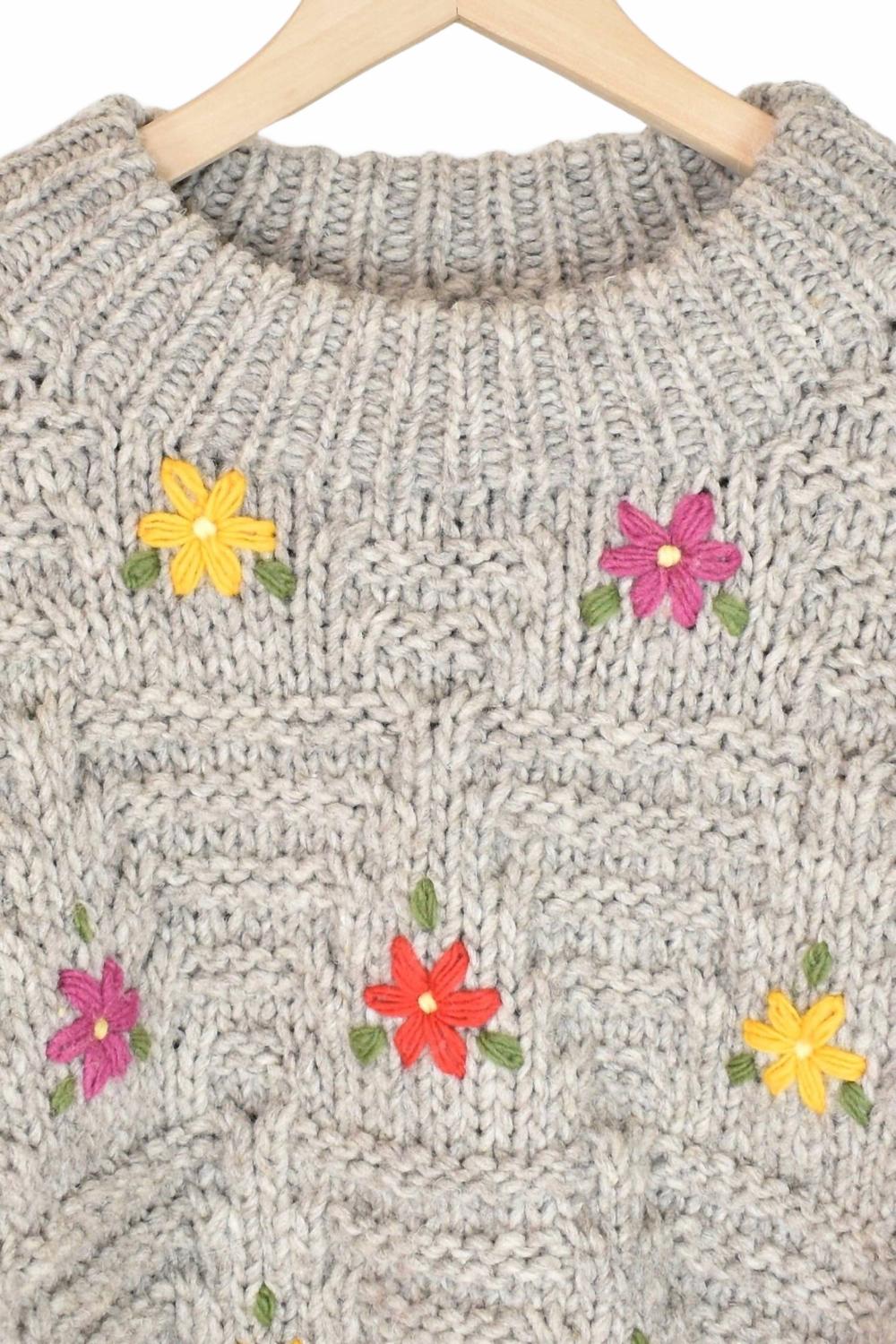 Wool Hand Knit Pullover In Gray
