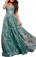 Spaghetti Strap A-Line Gown With Embellished Bodice In Sage