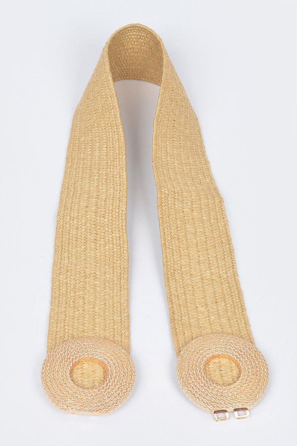 Faux Straw Elastic Two Buckles Belt