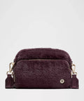 Women's Everywhere Plush Fleece Crossbody Bag In Black Plum/gold