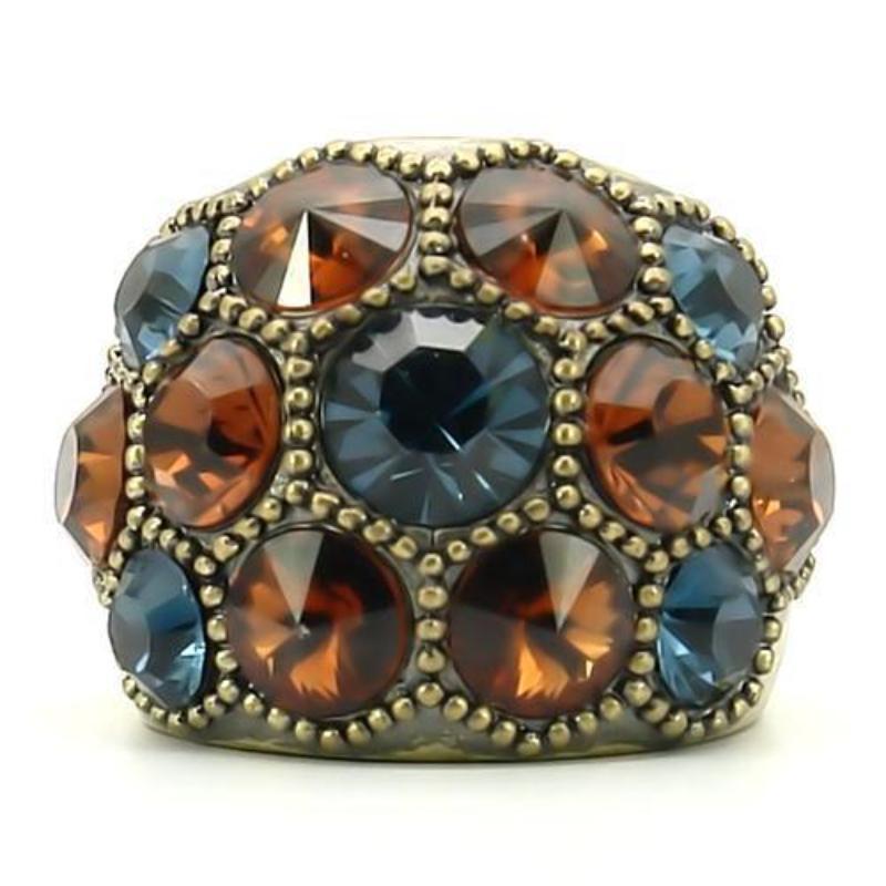 Antique Copper Brass Ring with Top Grade Crystal in Multi Color
