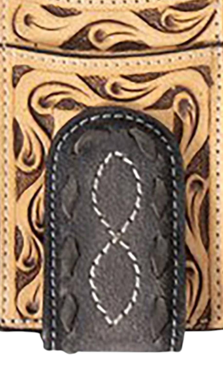 Men's Leather Hand Tooled Money Clip Wallet In Black/tan