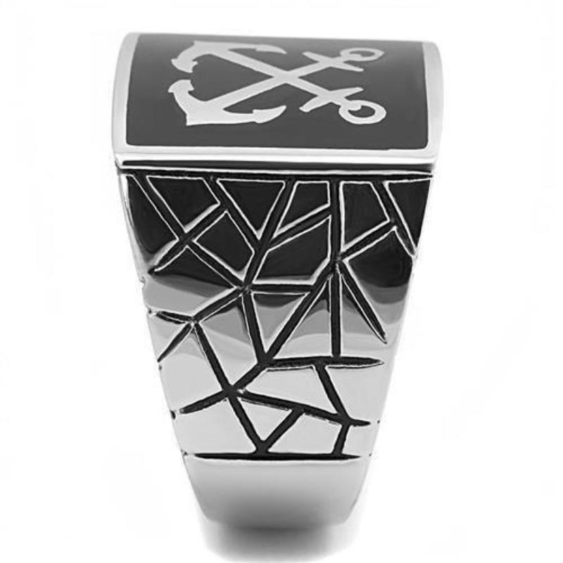High polished (no plating) Stainless Steel Ring with Epoxy in Jet