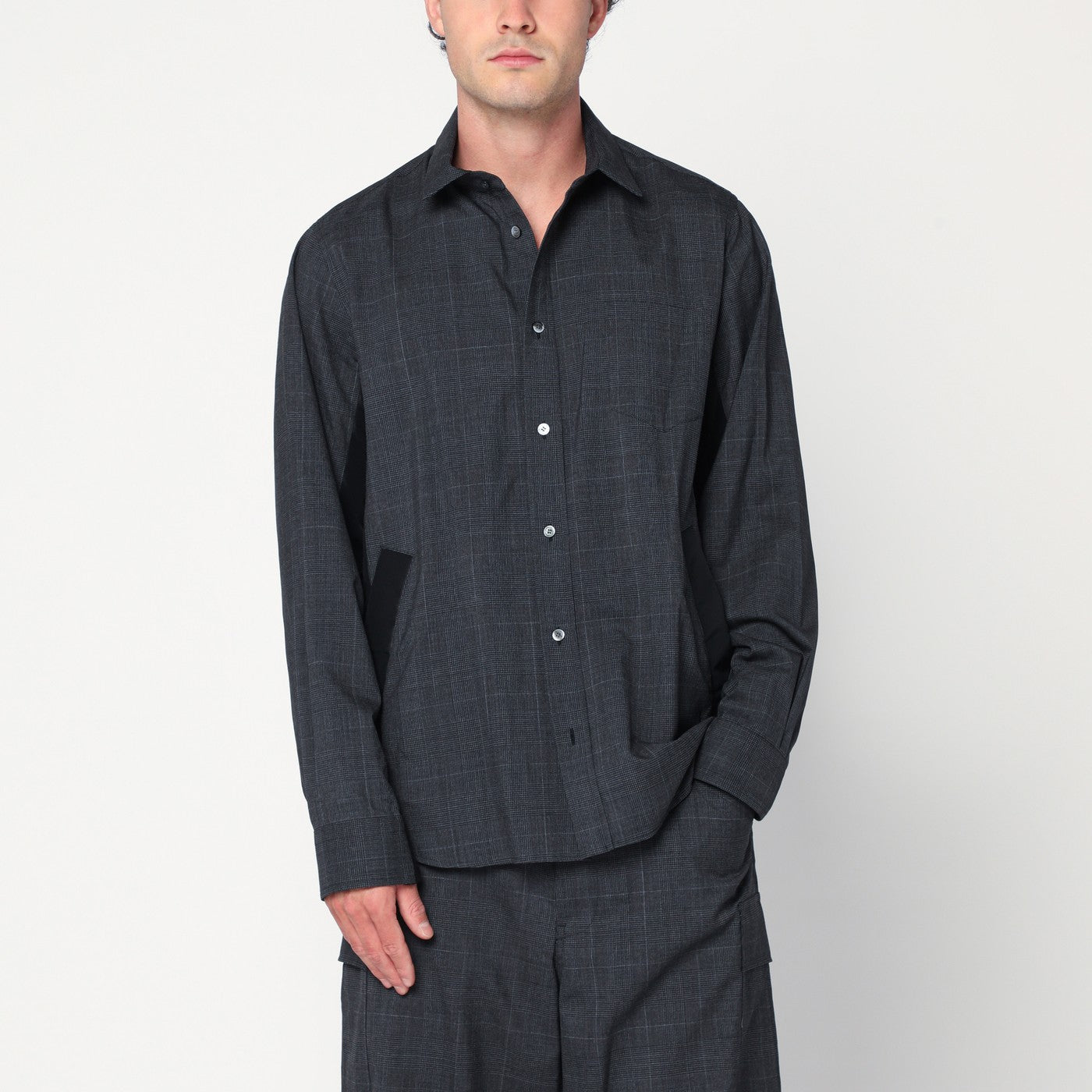 Sacai Gray Plaid Wool Shirt Jacket Men