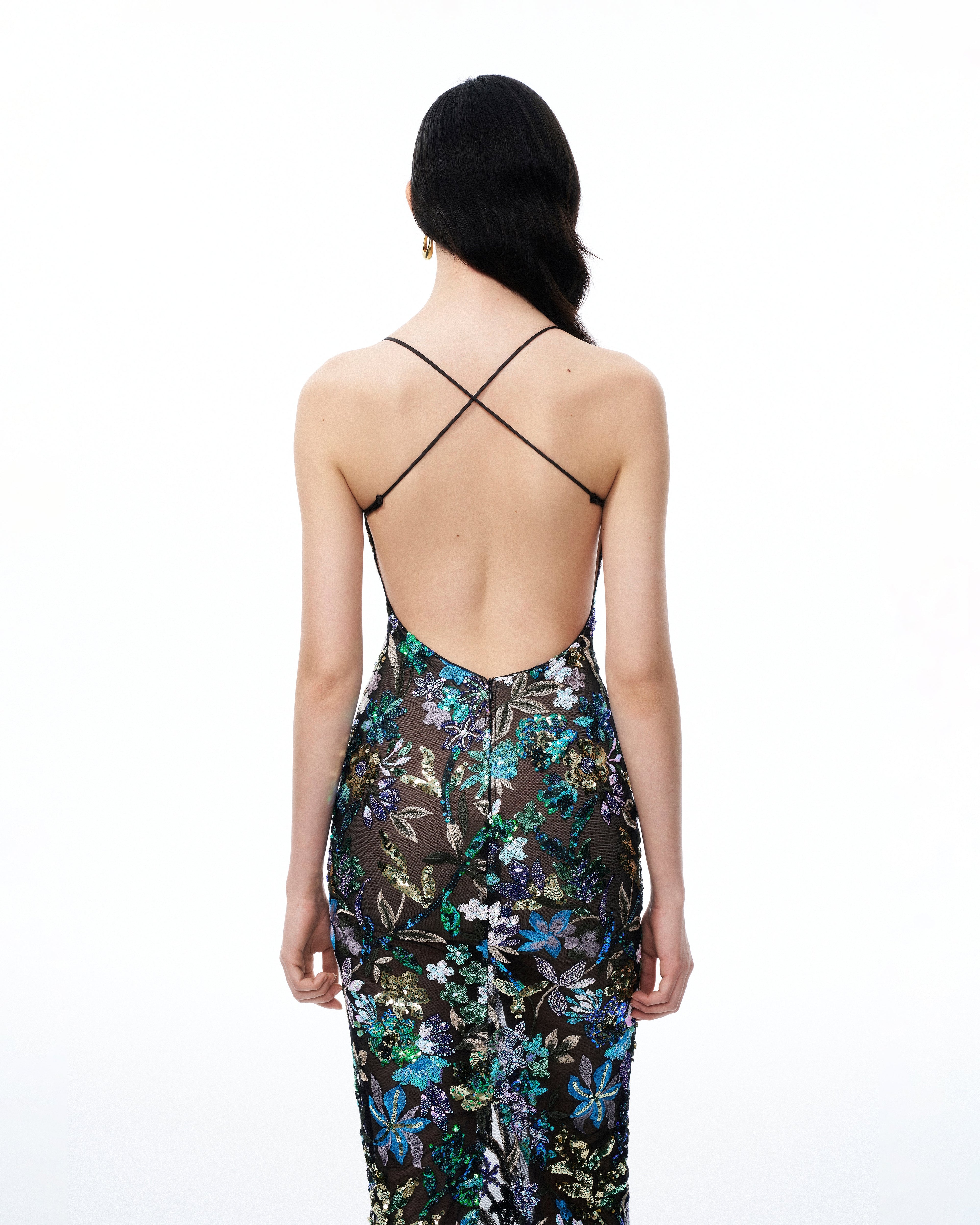Isadora Floral Sequin Dress - Black Multi