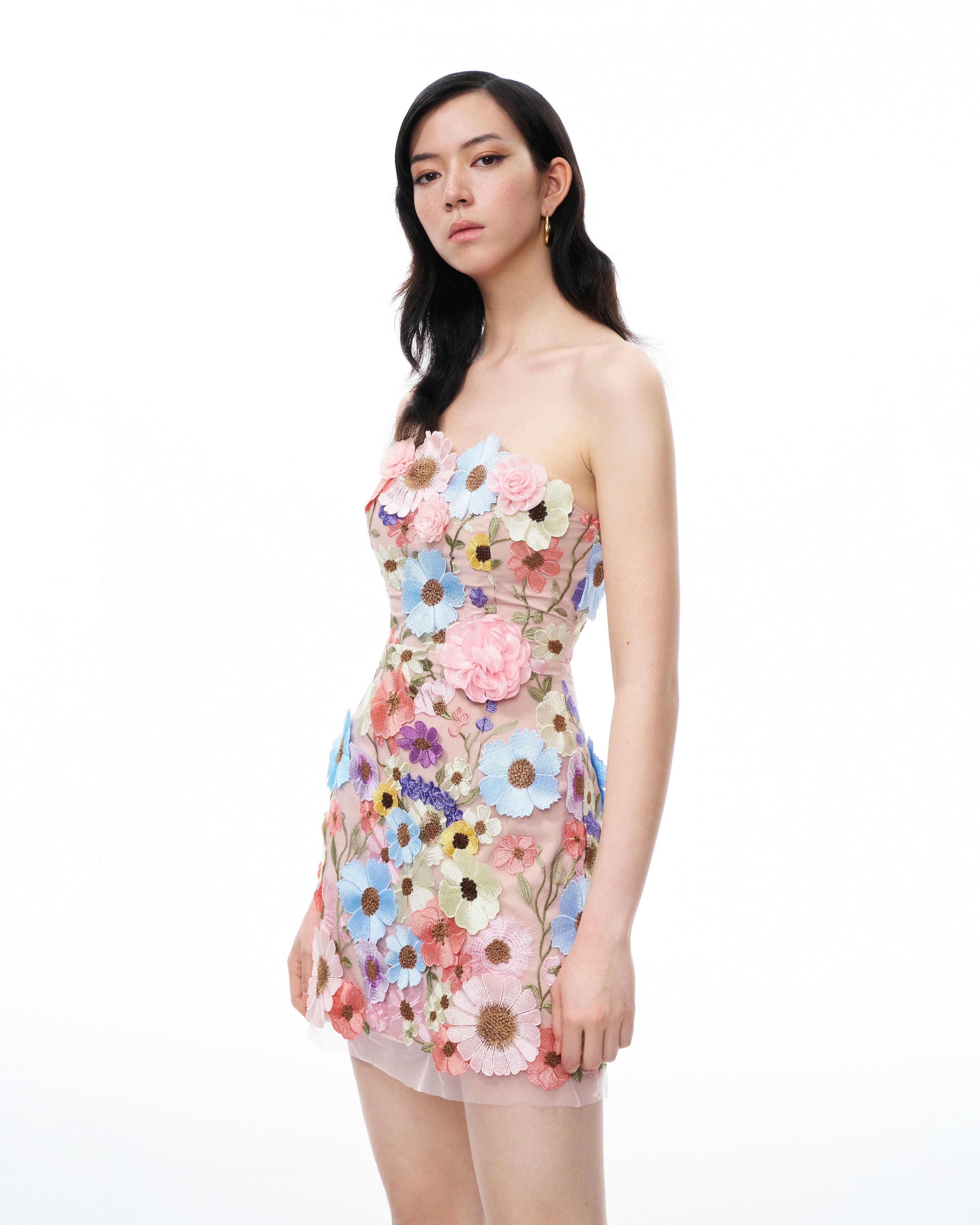 Odalys Floral Embroidered Mini Dress - Pastel Multi