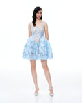 Thaddeus 3D Floral Embroidered Mini Dress - Blue