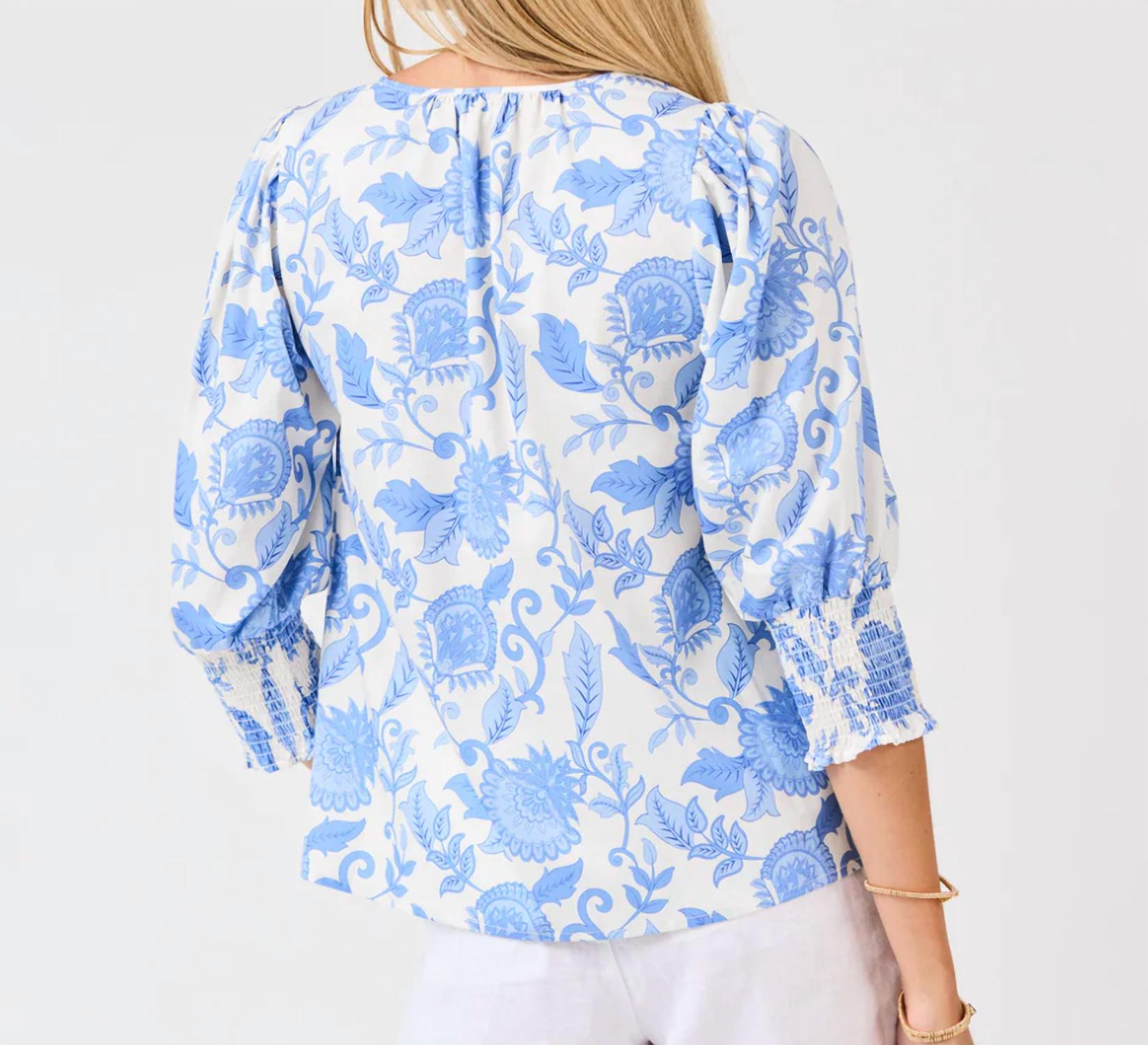 Ashlyn Porcelain Vines Top In Blue