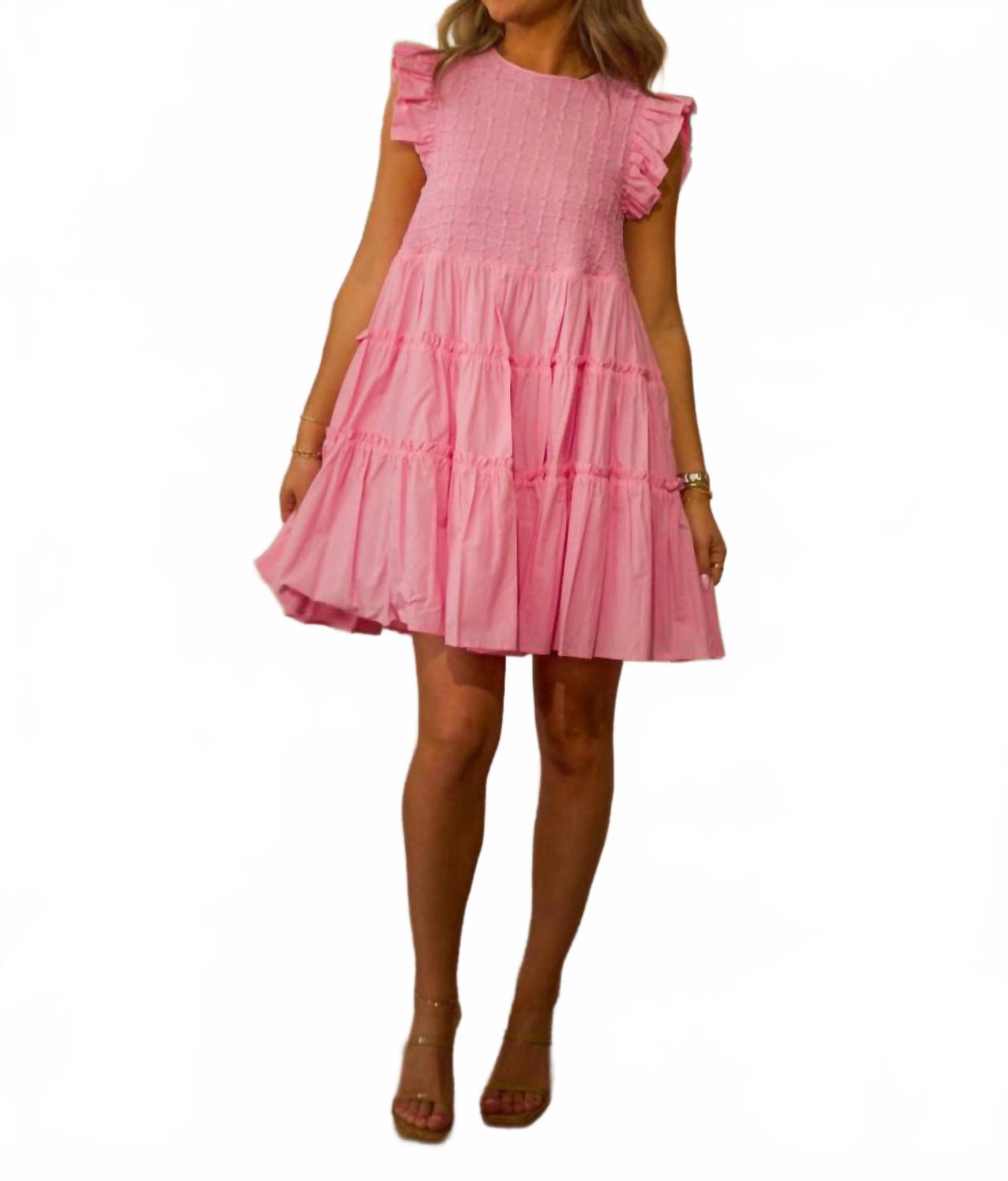 Ruffled Flutter Sleeve Mini Dress In Blooming Pink