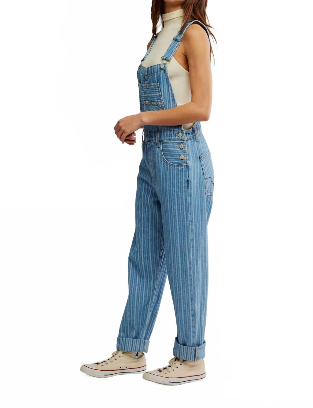 Ziggy Striped Overall Romper In Beachcomber