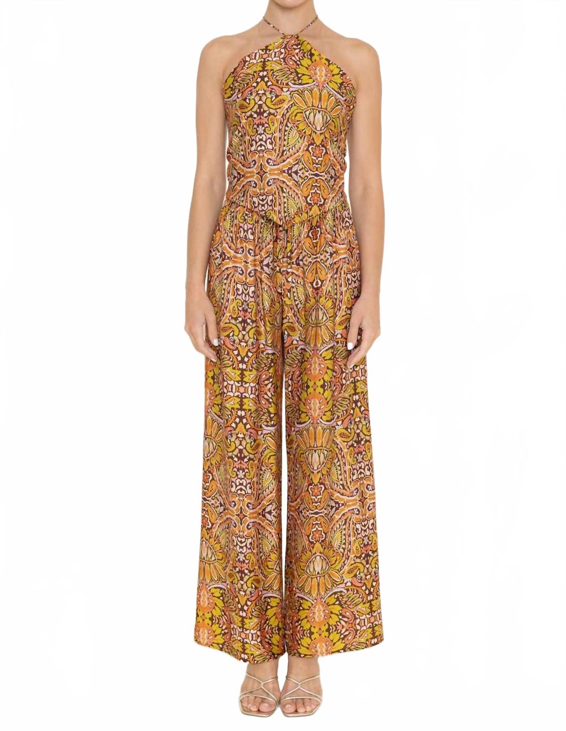 Resort Print Wide Leg Pants In Yellow