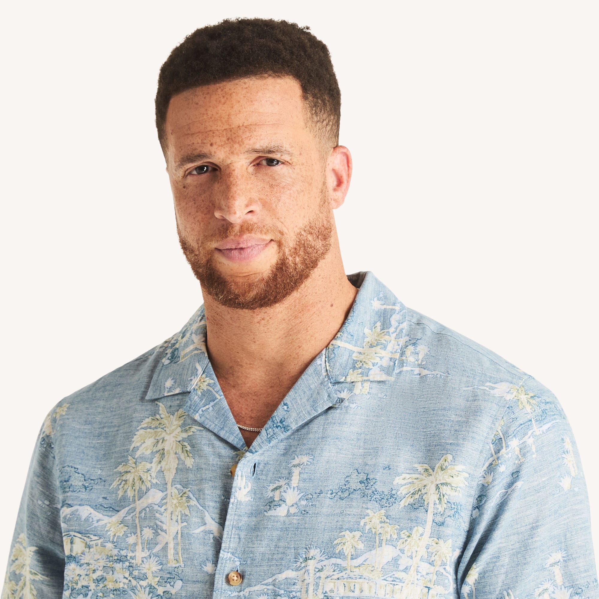 Nautica Mens Big & Tall Printed Short-Sleeve Camp Linen Shirt