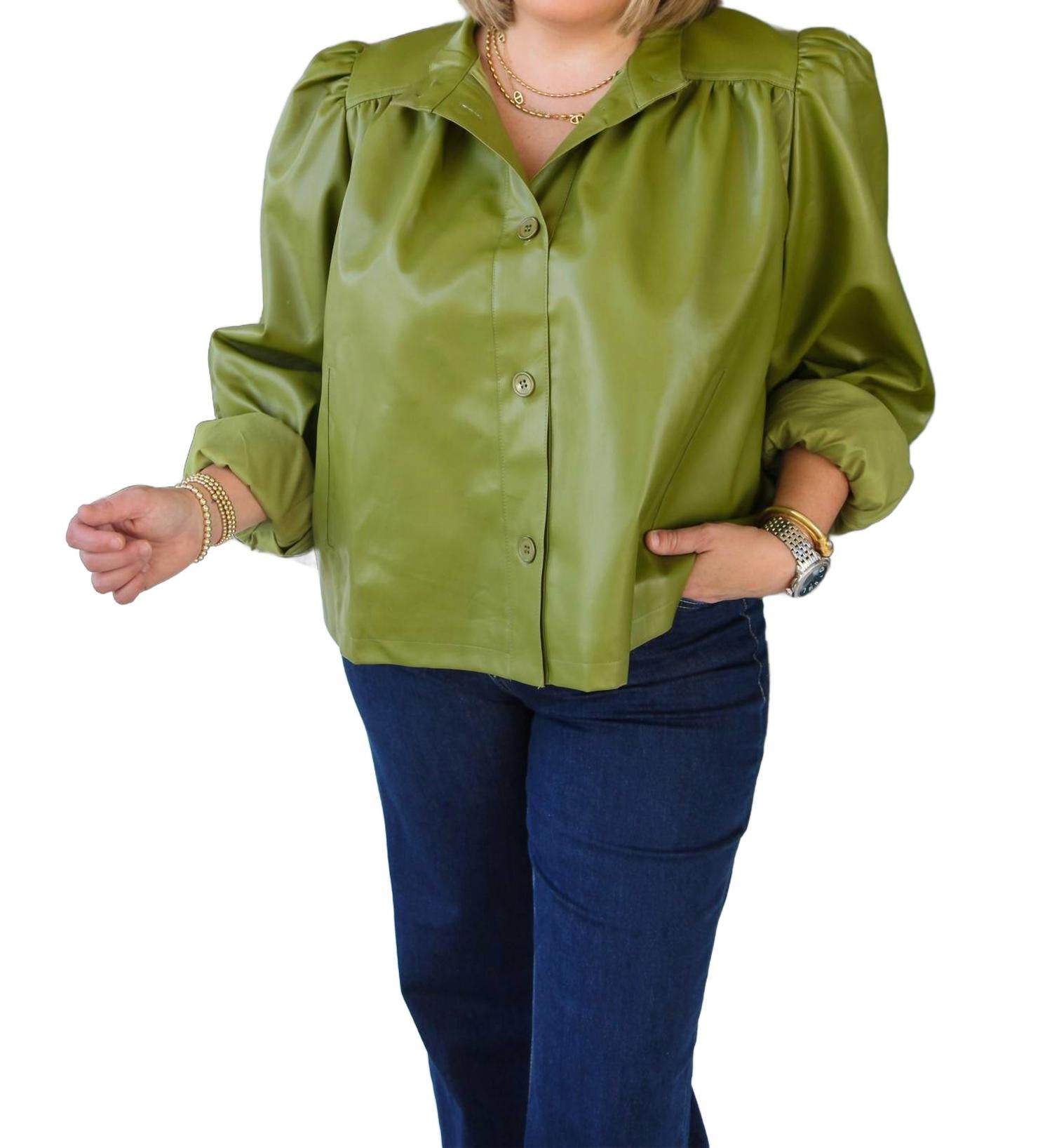 High Collar Top In Olive