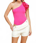 Ruffle Detail Bodysuit In Magenta