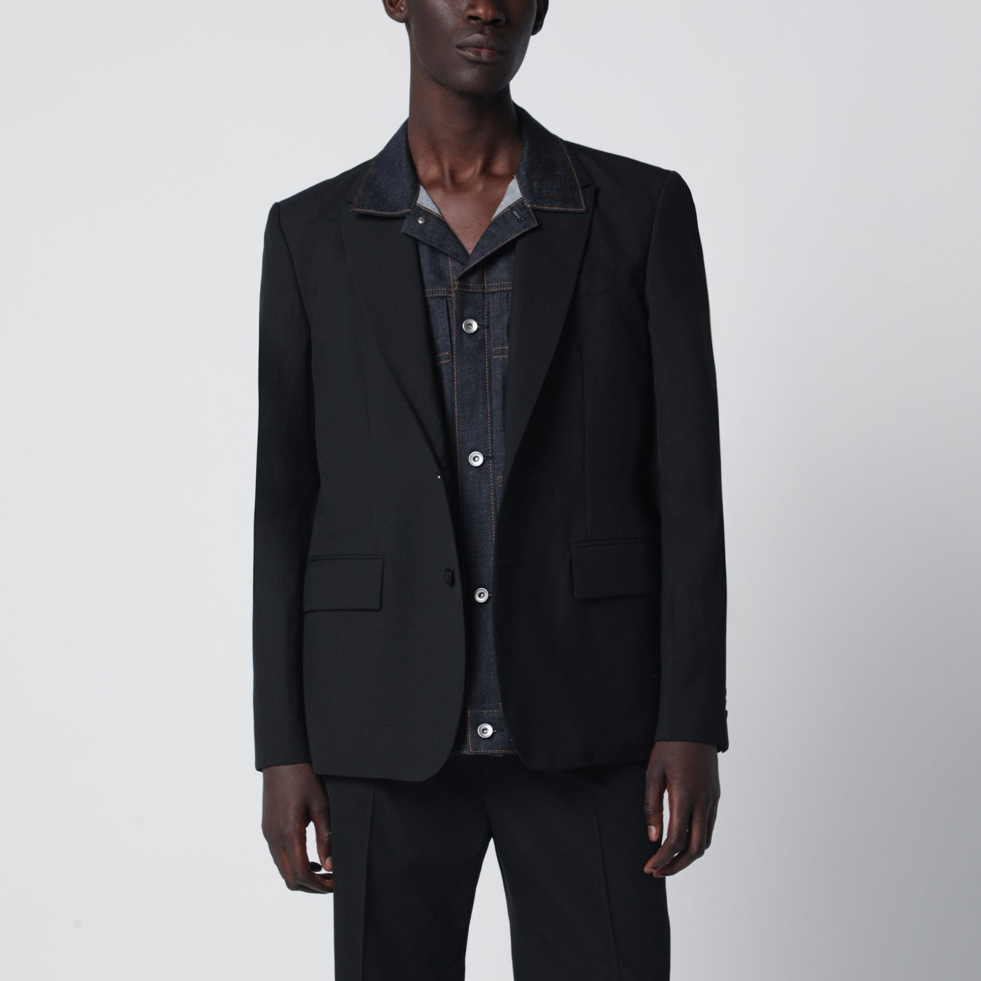 Sacai Black Single-Breasted Jacket With Denim Insert Men