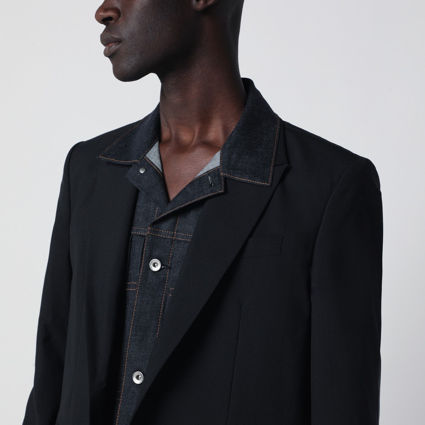 Sacai Black Single-Breasted Jacket With Denim Insert Men