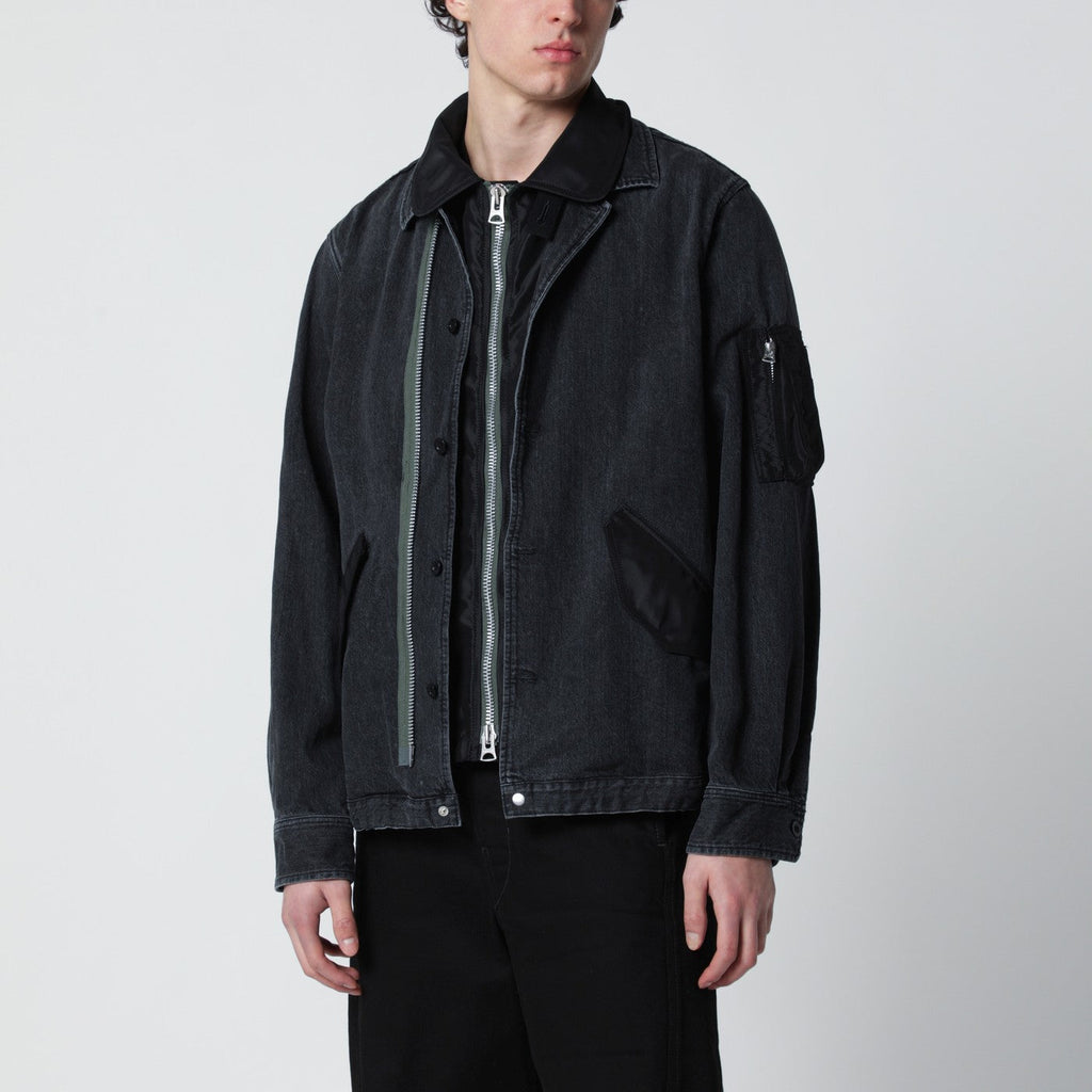 Sacai Black Denim Jacket With Nylon Inserts Men