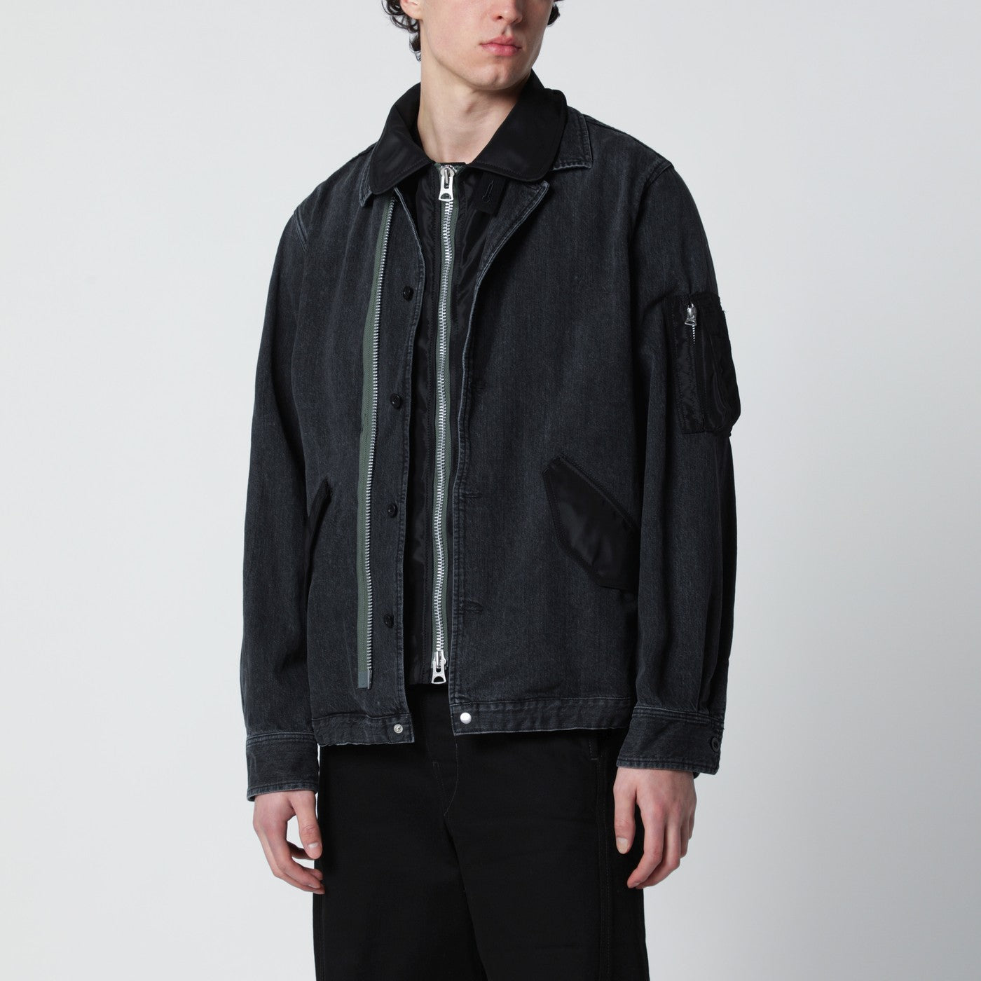Sacai Black Denim Jacket With Nylon Inserts Men