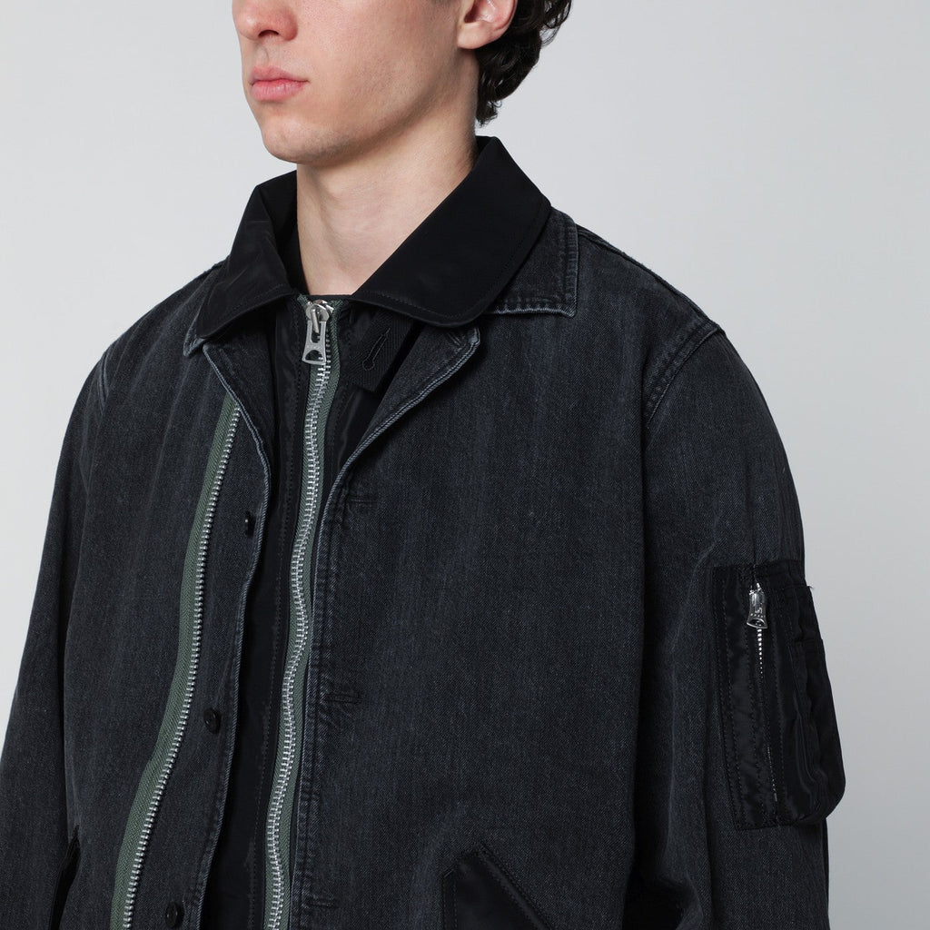 Sacai Black Denim Jacket With Nylon Inserts Men