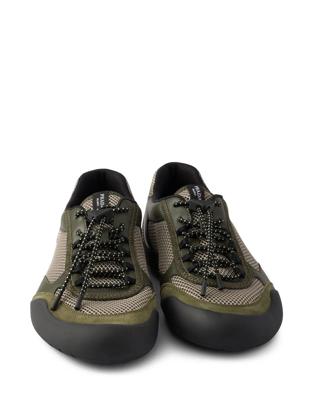 Prada Men Speedrock Leather And Mesh Fabric Sneakers
