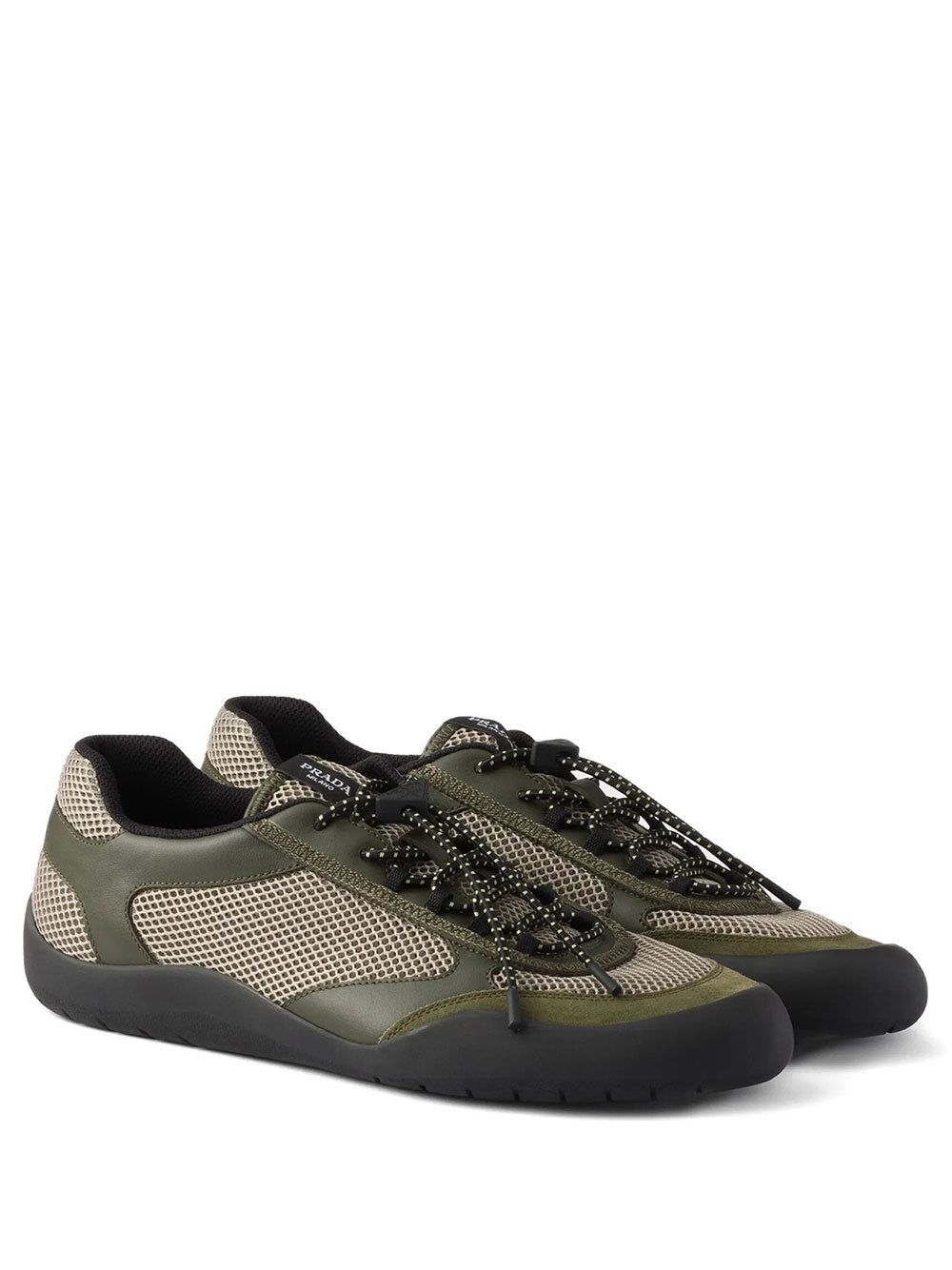 Prada Men Speedrock Leather And Mesh Fabric Sneakers