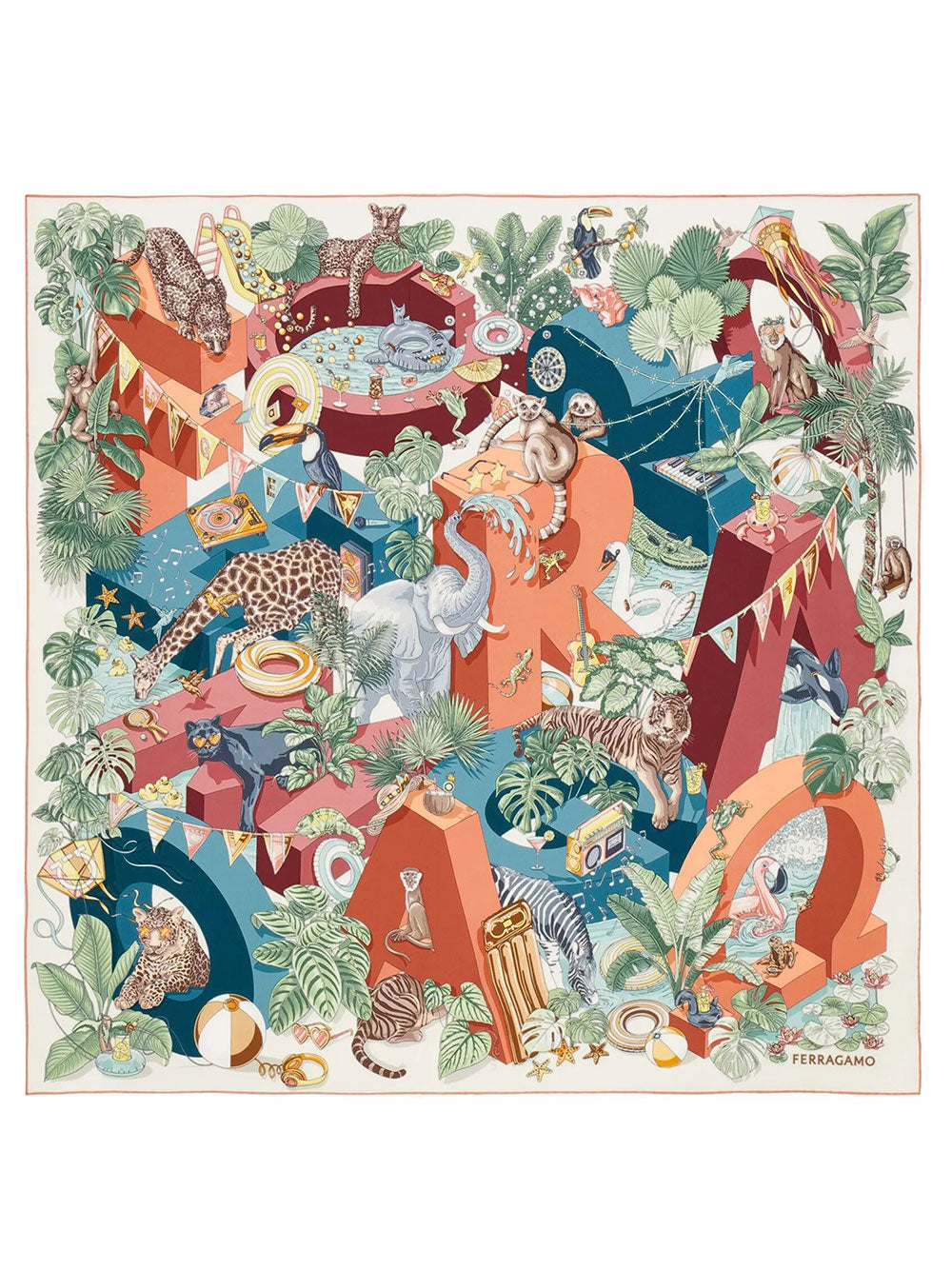 Ferragamo Women Jungle Party Print Silk Scarf