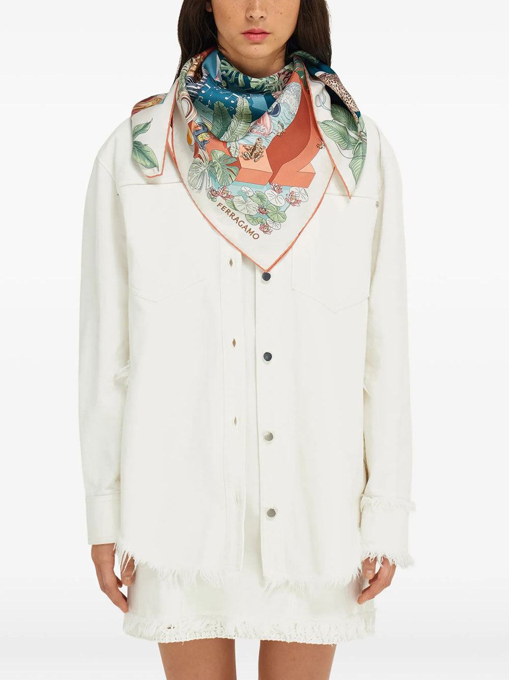 Ferragamo Women Jungle Party Print Silk Scarf
