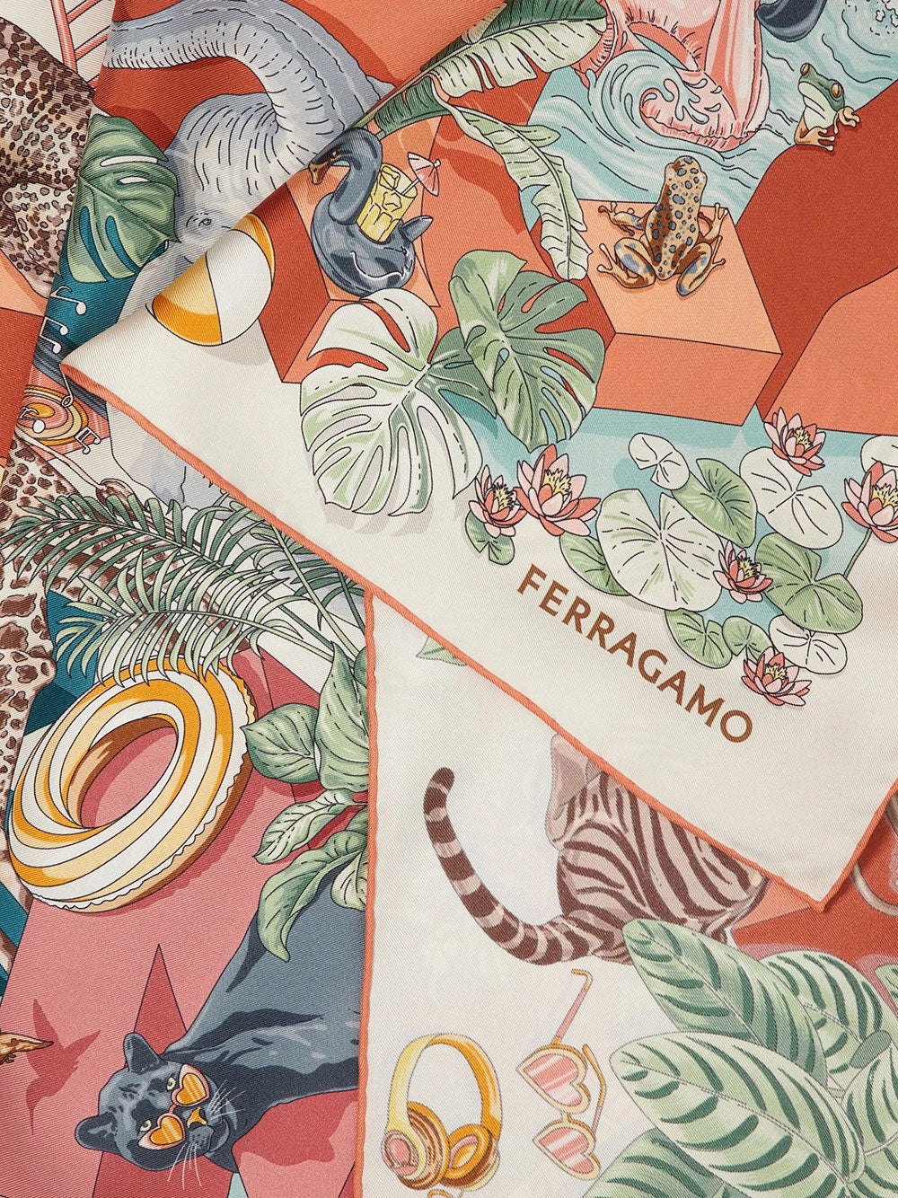Ferragamo Women Jungle Party Print Silk Scarf
