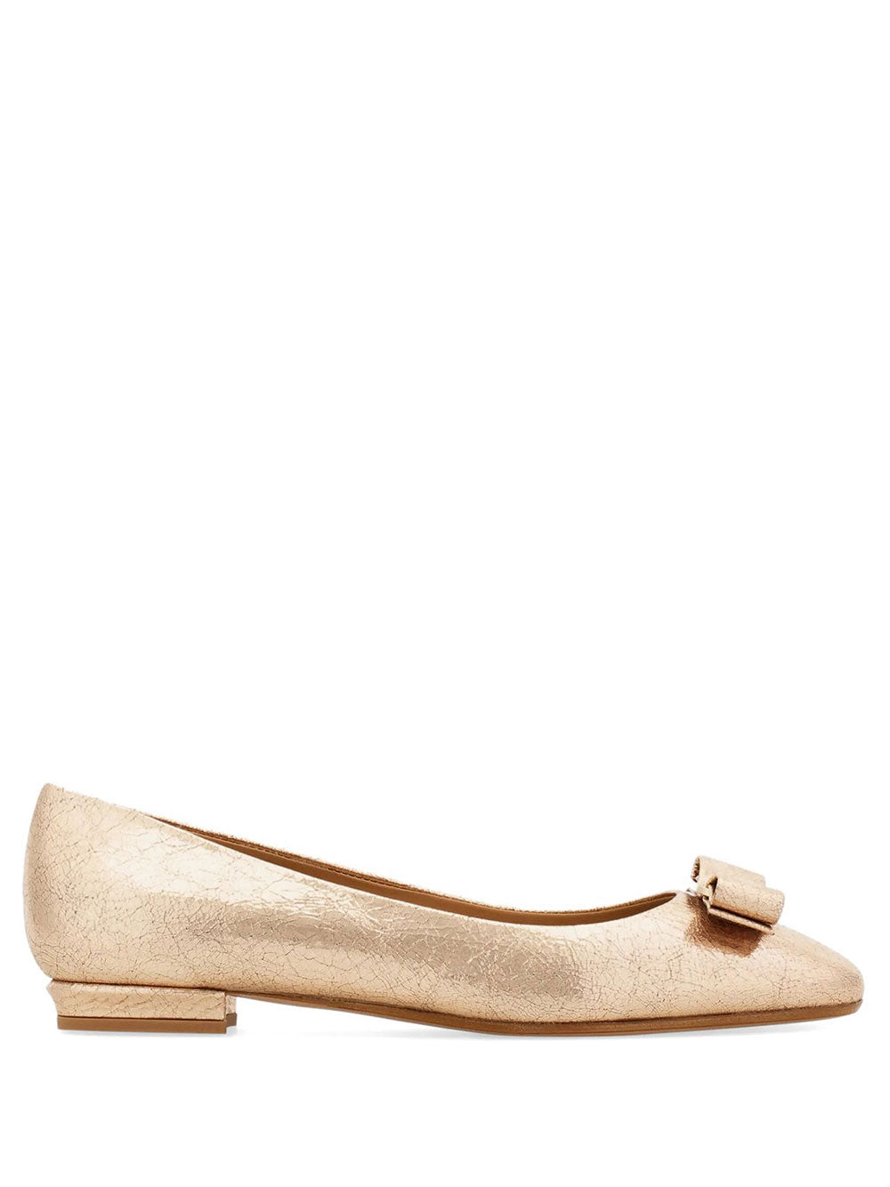 Ferragamo Women Vara Bow Craquelé Finish Leather Ballerinas