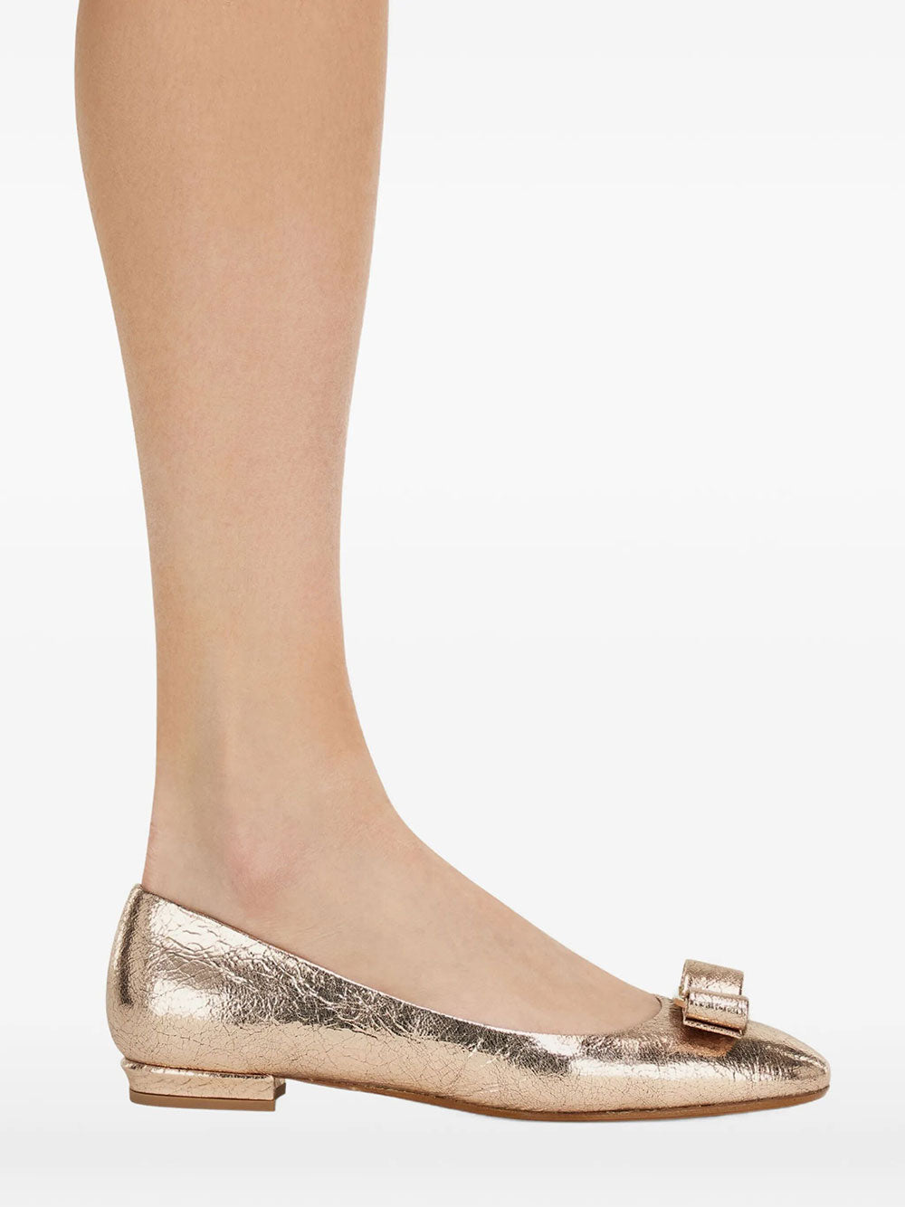 Ferragamo Women Vara Bow Craquelé Finish Leather Ballerinas