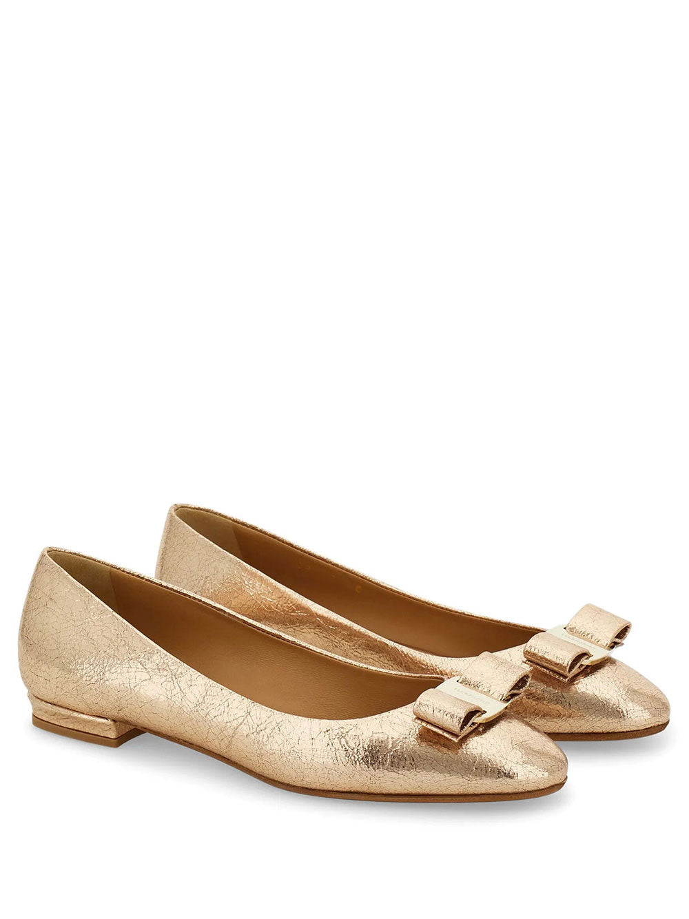 Ferragamo Women Vara Bow Craquelé Finish Leather Ballerinas
