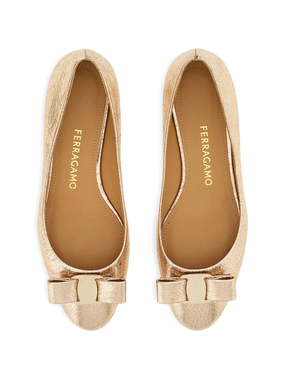 Ferragamo Women Vara Bow Craquelé Finish Leather Ballerinas