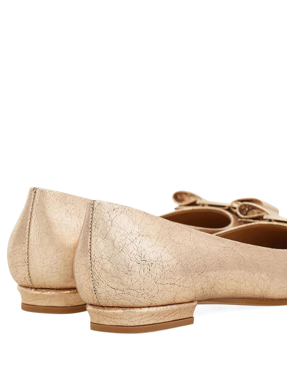 Ferragamo Women Vara Bow Craquelé Finish Leather Ballerinas