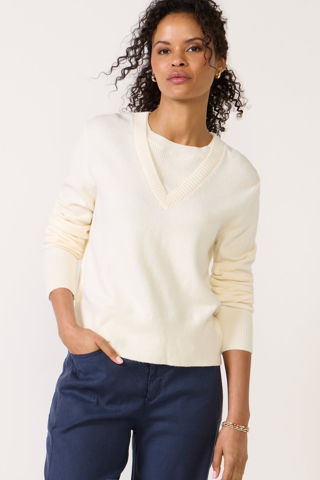 Women's Maeve Mixed Rib TwoFer Sweater Top