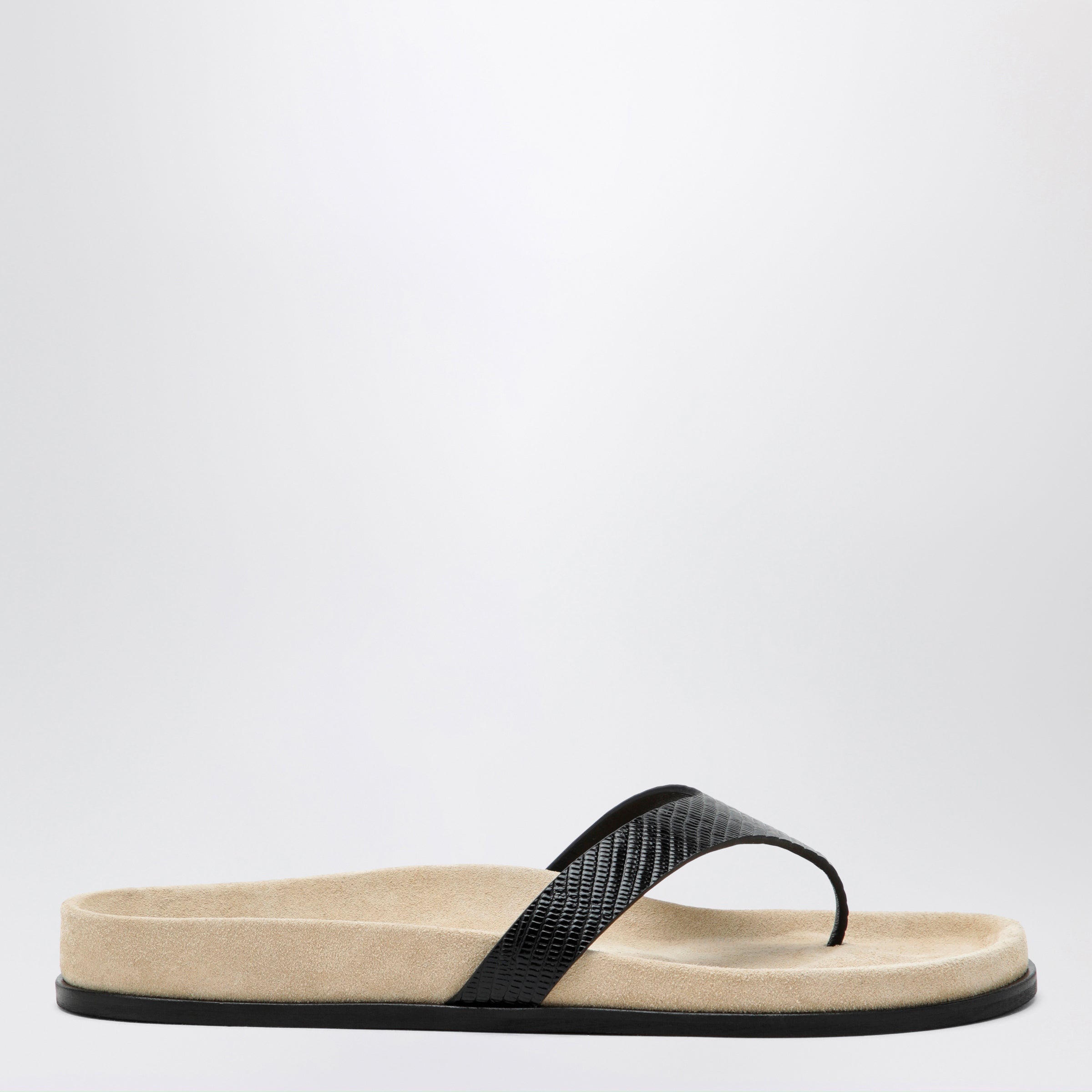 Toteme Beige/Black Lizard-Effect Leather Flip-Flops Women