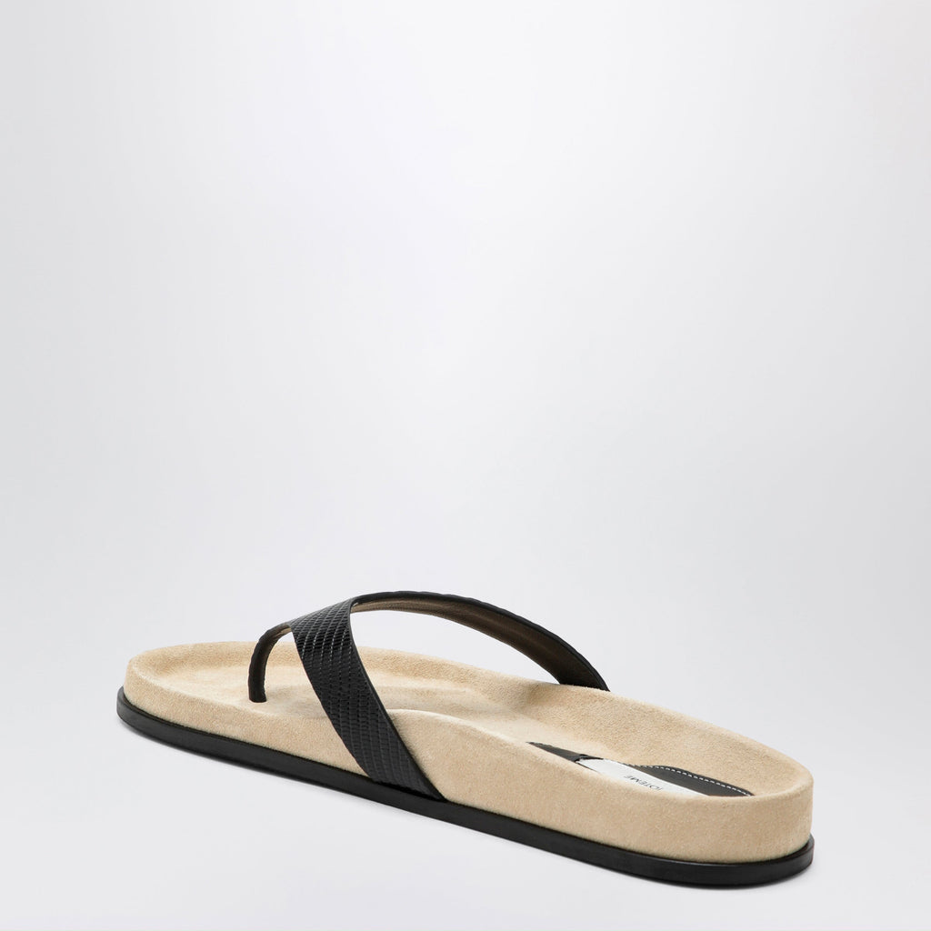 Toteme Beige/Black Lizard-Effect Leather Flip-Flops Women