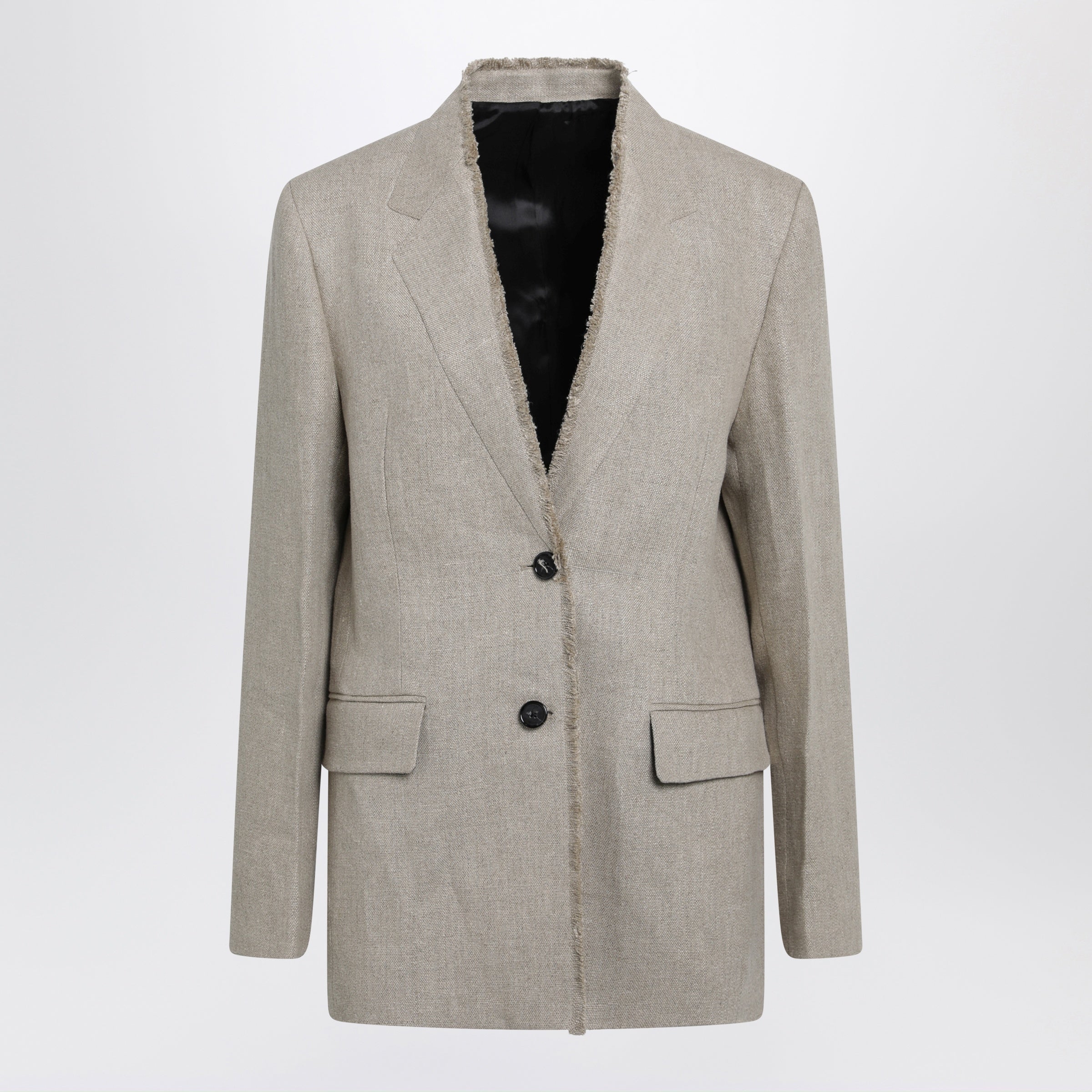 Toteme Beige Frayed-Lapel Natural Linen Blazer Women