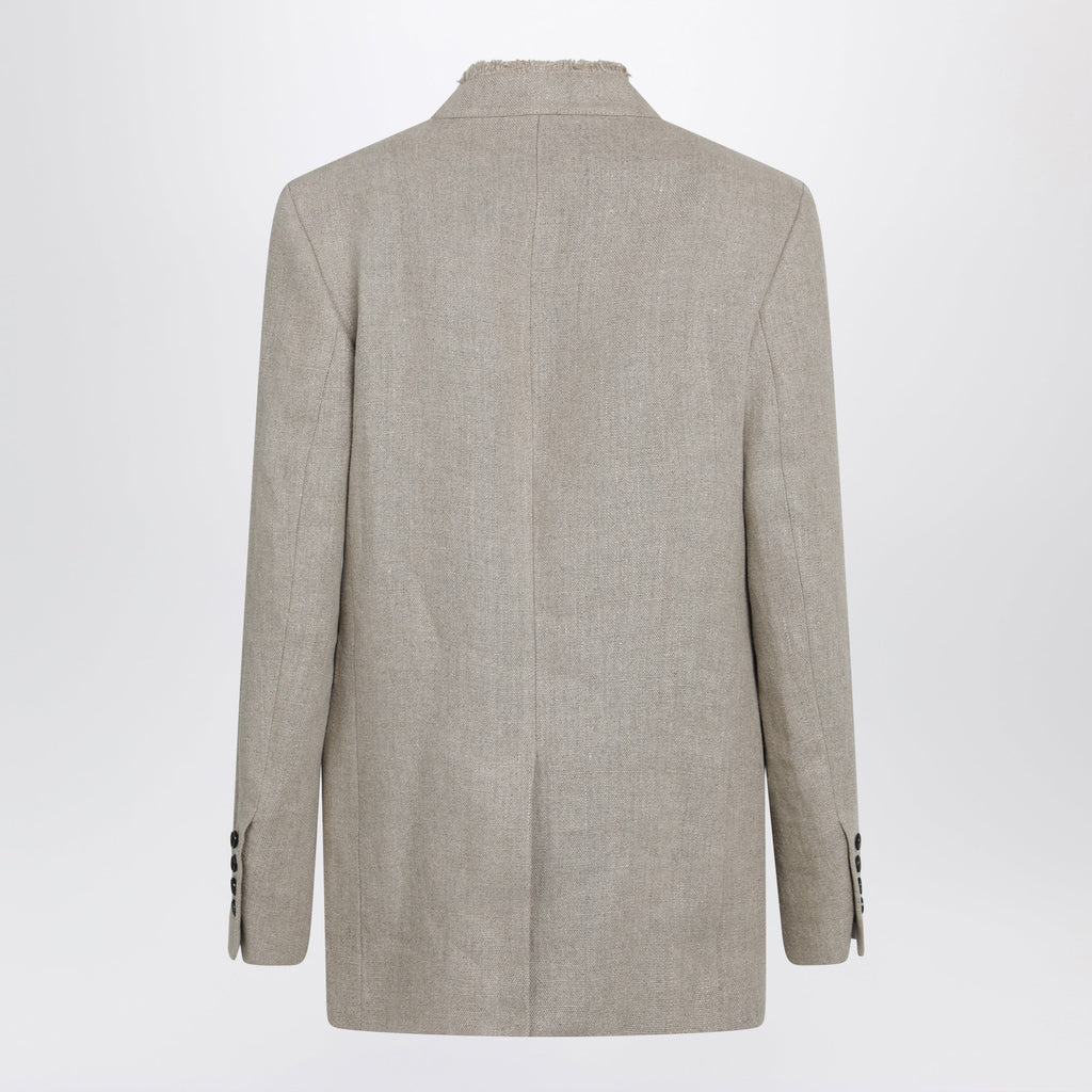 Toteme Beige Frayed-Lapel Natural Linen Blazer Women
