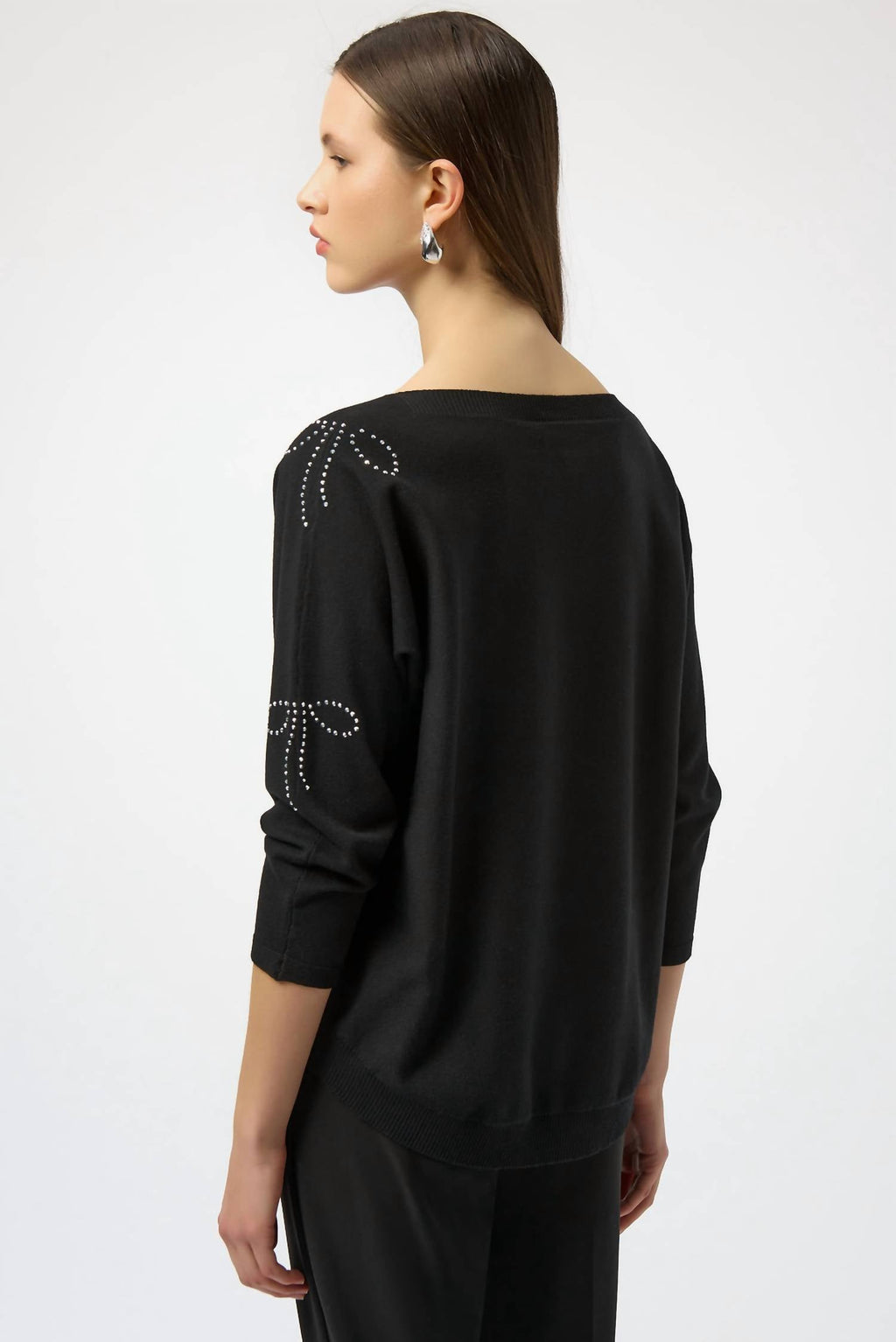 Pullover With Iron-On Bow Detail Top In Black