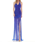 Halter V-Neck High Slit Gown In Royal