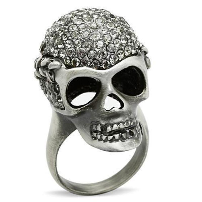 Antique Silver White Metal Ring with Top Grade Crystal in Black Diamond