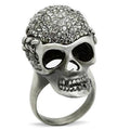 Antique Silver White Metal Ring with Top Grade Crystal in Black Diamond