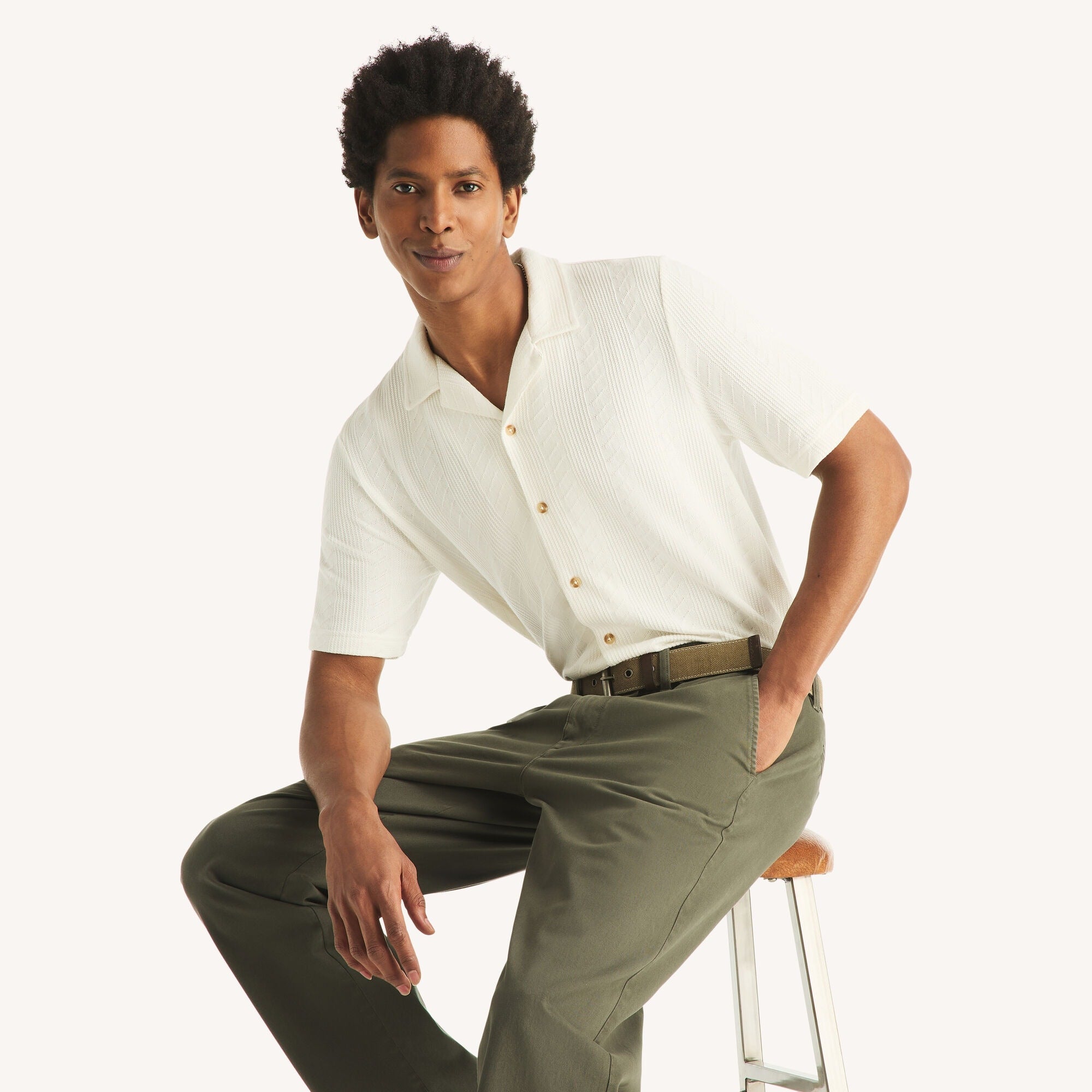 Nautica Mens Classic Fit Textured Button-Front Polo