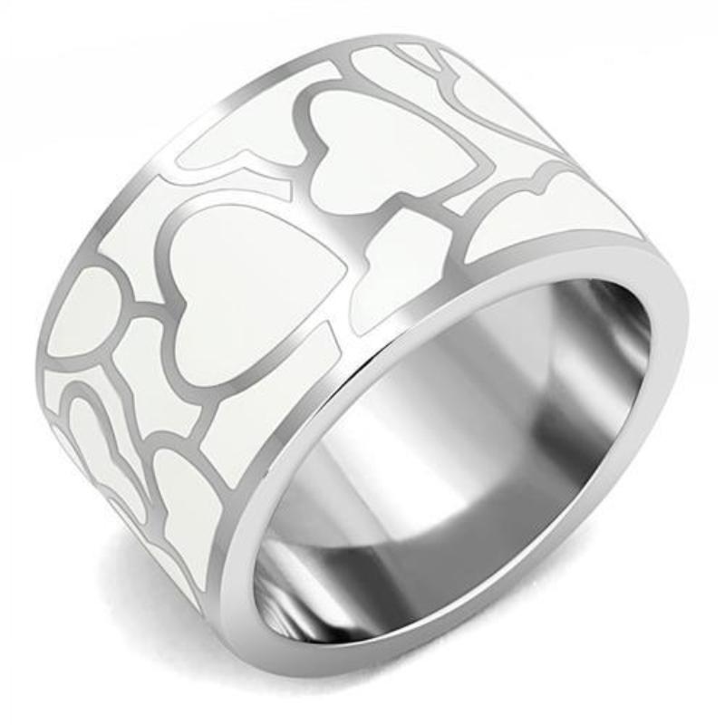 High polished (no plating) Stainless Steel Ring with Epoxy in White