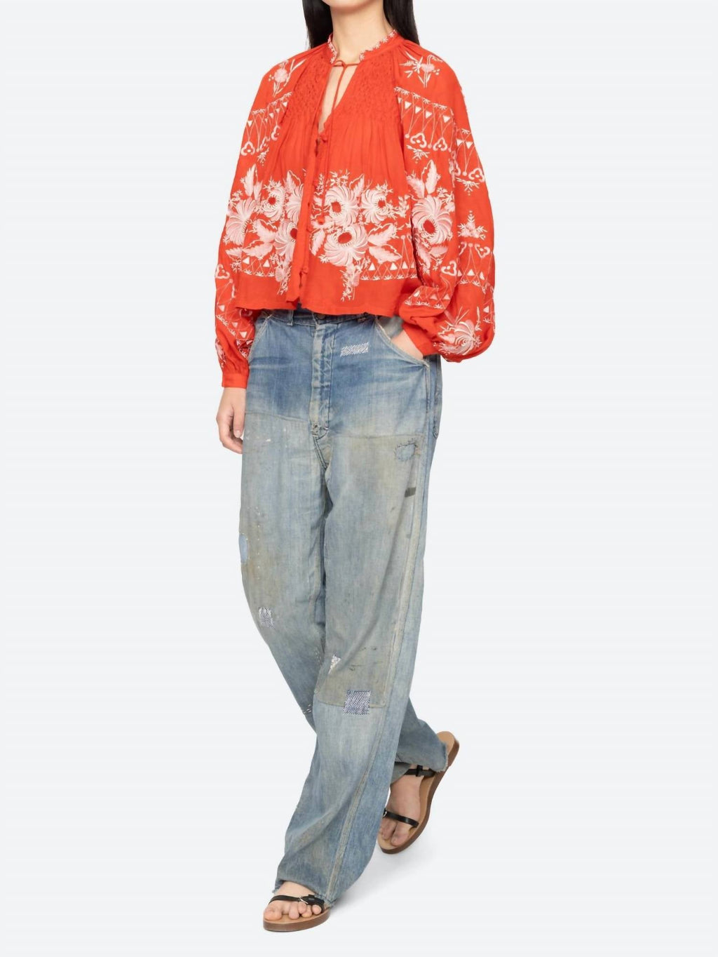 Serafina Embroidery Blouse In Poppy