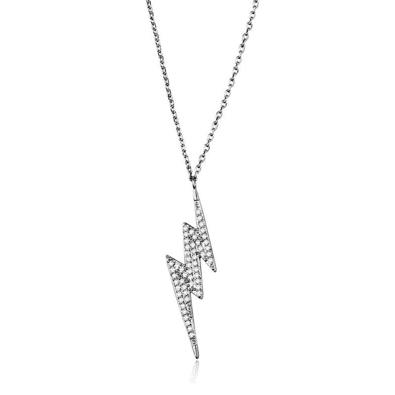 Rhodium Brass Chain Pendant with AAA Grade CZ in Clear