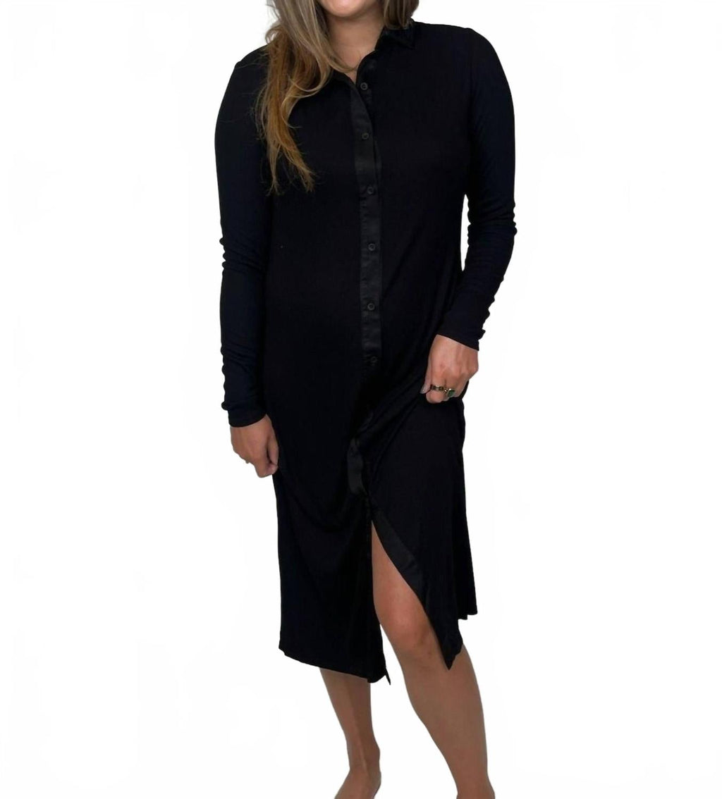 Rib Button Down Shirt In Black