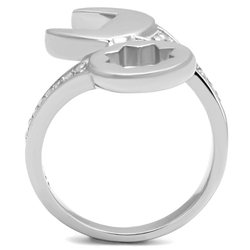 High polished (no plating) Stainless Steel Ring with AAA Grade CZ in Clear