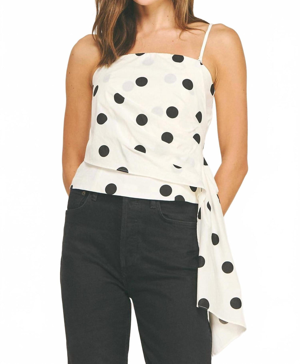 Draped Pleat Detail Polka Corset Tube Top In Off White/black