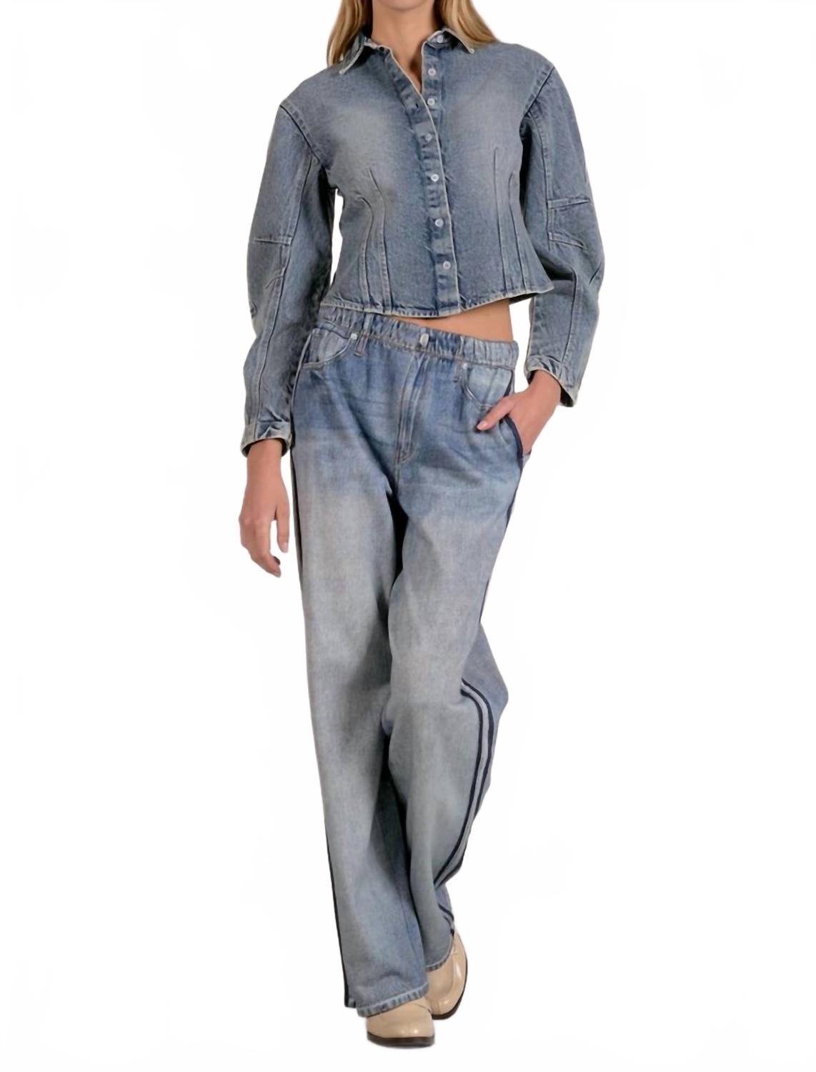 Barrel Sleeve Top In Denim Wash